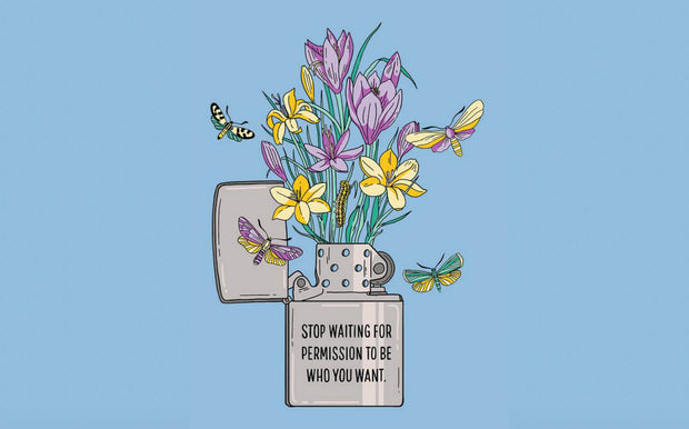 Zippo lighter with flowers coming out of the top on a blue background - How To Stop Nicotine Cravings - Ripple+